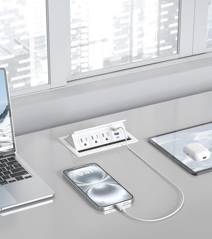 محور طاقة لطاولة المؤتمرات مع شحن سريع 20 وات USB-C PD، مثبت على المكاتب والمطابخ والمركبات الترفيهية، وسلك طاقة بطول 6 أقدام (أسود) in Kuwait