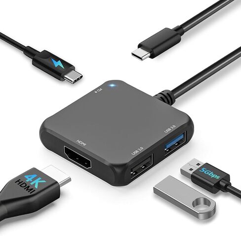 محول USB C Hub HDMI، محول 4 في 1 USB C إلى HDMI 4K مع PD 100W، USB 3.0 5 جيجابت في الثانية لأجهزة MacBook وiPad Pro وXPS وSurface ومحطة إرساء التلفزيون للتبديل/Steam Deck Dock in Saudi Arabia