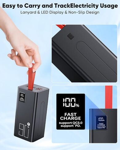80000mAh Portable Charger Power Bank High Capacity, Fast Charging 30W PD USB C Battery Pack, 5 Output & 2 Input Large Battery Bank with LED Display & Non-Slip Design for Phone Camping Travel Outdoors in Saudi Arabia