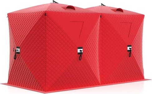 Pop Up Ice Fishing Tent, Portable Insulated Hub Shelter with 210D Oxford Fabric, Windproof Design for 6-8 Person Winter Fishing, Includes Anchors, Ropes & Carry Bag in Saudi Arabia