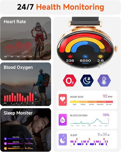 Smart Watch for Women with Android iPhone Compatible[Calls/Metal Thin Body],1.43" Micro-Spherical AMOLED Screen,IP68 Waterproof Sports Watch with Sleep/Heart Rate Monitor,Pedometer for Steps Miles in Kuwait