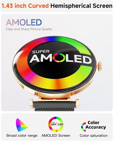 Smart Watch for Women with Android iPhone Compatible[Calls/Metal Thin Body],1.43" Micro-Spherical AMOLED Screen,IP68 Waterproof Sports Watch with Sleep/Heart Rate Monitor,Pedometer for Steps Miles in Kuwait