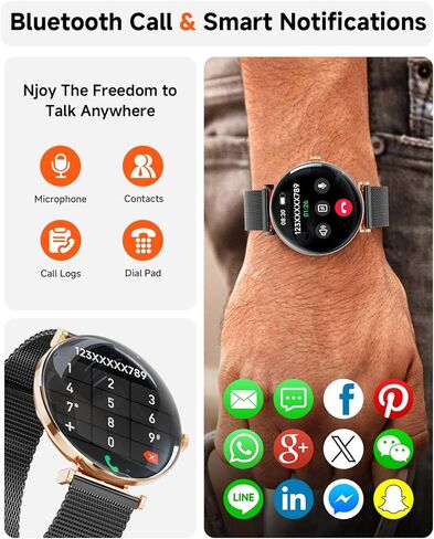 Smart Watch for Women with Android iPhone Compatible[Calls/Metal Thin Body],1.43" Micro-Spherical AMOLED Screen,IP68 Waterproof Sports Watch with Sleep/Heart Rate Monitor,Pedometer for Steps Miles in Kuwait