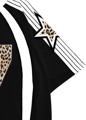 WDIRARA Women's Leopard Number Print Jerseys Oversized Colorblock Drop Shoulder Crew Neck Short Sleeve T-Shirt in Saudi Arabia