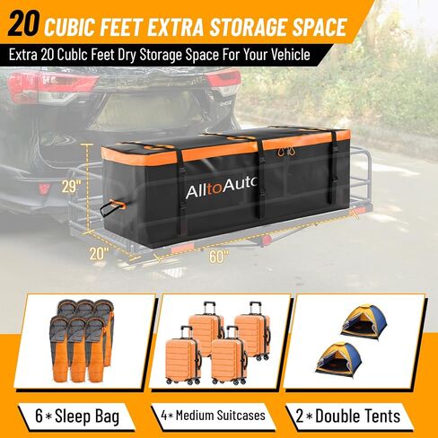 20 CuFt Waterproof Cargo Bag for Hitch Carrier | 60"x20"x29" Trailer Hitch Cargo Carrier | Weatherproof Truck Bed Storage with Straps, Lock & Carry Case | PVC Vehicle Soft-Shell Carriers in Saudi Arabia
