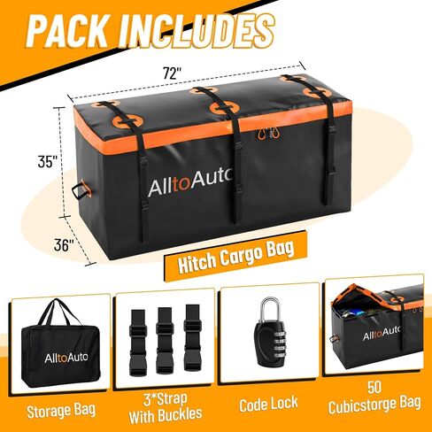 20 CuFt Waterproof Cargo Bag for Hitch Carrier | 60"x20"x29" Trailer Hitch Cargo Carrier | Weatherproof Truck Bed Storage with Straps, Lock & Carry Case | PVC Vehicle Soft-Shell Carriers in Saudi Arabia