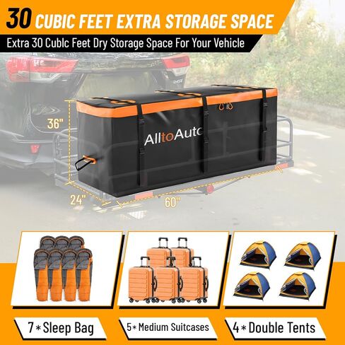 20 CuFt Waterproof Cargo Bag for Hitch Carrier | 60"x20"x29" Trailer Hitch Cargo Carrier | Weatherproof Truck Bed Storage with Straps, Lock & Carry Case | PVC Vehicle Soft-Shell Carriers in Saudi Arabia