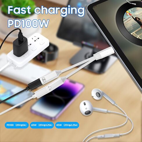محول صوت وشحن 1 إلى 2 USB-C، يدعم الشحن والاستماع إلى الموسيقى، ونقل البيانات بسرعة 480 ميجابت في الثانية، مناسب لسلسلة iPhone 16/15، وiPad، وMacBook، وGalaxy S24/S23، وما إلى ذلك (رمادي) in Saudi Arabia