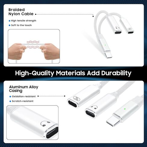 محول صوت وشحن 1 إلى 2 USB-C، يدعم الشحن والاستماع إلى الموسيقى، ونقل البيانات بسرعة 480 ميجابت في الثانية، مناسب لسلسلة iPhone 16/15، وiPad، وMacBook، وGalaxy S24/S23، وما إلى ذلك (رمادي) in Saudi Arabia