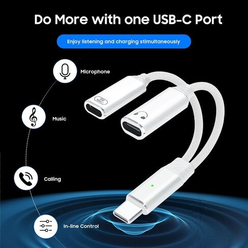 محول صوت وشحن 1 إلى 2 USB-C، يدعم الشحن والاستماع إلى الموسيقى، ونقل البيانات بسرعة 480 ميجابت في الثانية، مناسب لسلسلة iPhone 16/15، وiPad، وMacBook، وGalaxy S24/S23، وما إلى ذلك (رمادي) in Saudi Arabia