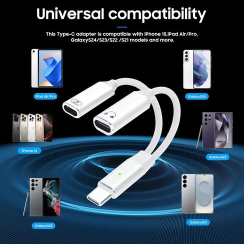 محول صوت وشحن 1 إلى 2 USB-C، يدعم الشحن والاستماع إلى الموسيقى، ونقل البيانات بسرعة 480 ميجابت في الثانية، مناسب لسلسلة iPhone 16/15، وiPad، وMacBook، وGalaxy S24/S23، وما إلى ذلك (رمادي) in Saudi Arabia