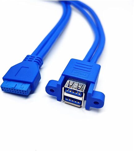 USB 3.0 A Female 2port to USB 3.0 20pin 19pin Female Motherboard Mount Cable Adapter with Screw 50cm in Kuwait
