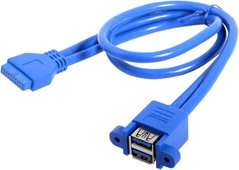 USB 3.0 A Female 2port to USB 3.0 20pin 19pin Female Motherboard Mount Cable Adapter with Screw 50cm in Kuwait