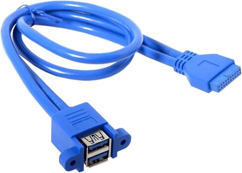 USB 3.0 A Female 2port to USB 3.0 20pin 19pin Female Motherboard Mount Cable Adapter with Screw 50cm in Kuwait