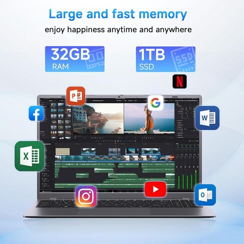 Laptop, 32GB RAM 1TB SSD Laptop Computer, 6500Y Processor (Beats N5095, Up to 3.4GHz), 15.6" FHD IPS Display Win 11 Laptops pc, WiFi 5, BT 5.2, HDMI, USB-C, Long Battery Life Laptops for Student in Saudi Arabia