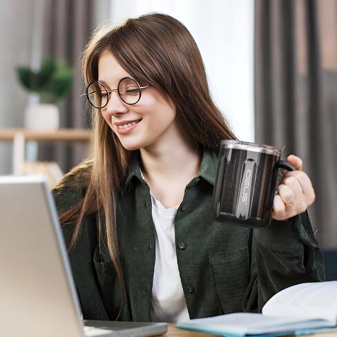 كوب قهوة معزول سعة 16 أونصة (470 مل) من Ideus بمقبض وغطاء، كوب قهوة حراري مزدوج الجدار من الفولاذ المقاوم للصدأ، كوب قهوة حراري للسفر للمنزل والمكتب (رمادي نهائي) in Saudi Arabia