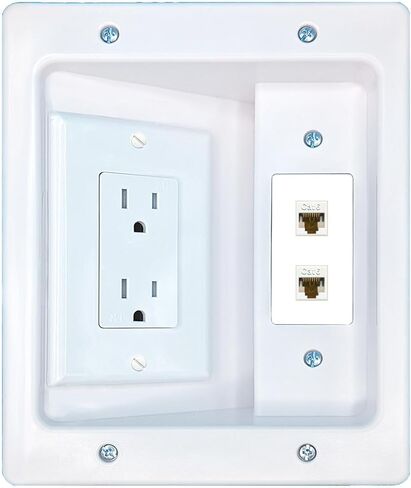 RiteAV 2 CAT6 Recessed Wall Plate Cable Concealer Management Kit with Power Outlet Hides Cords and Cables in Saudi Arabia