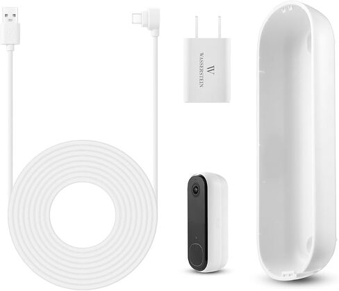 Wasserstein Power Adapter (5.2V 2A) with L-Shaped USB-C Cable (26ft.) & Backplate - Compatible with Arlo Video Doorbell 2K (2nd Generation) (White) (Doorbell NOT Included) in Saudi Arabia