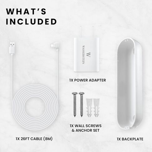 Wasserstein Power Adapter (5.2V 2A) with L-Shaped USB-C Cable (26ft.) & Backplate - Compatible with Arlo Video Doorbell 2K (2nd Generation) (White) (Doorbell NOT Included) in Saudi Arabia