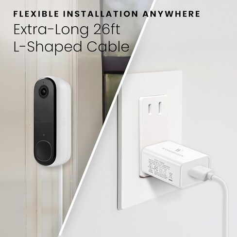 Wasserstein Power Adapter (5.2V 2A) with L-Shaped USB-C Cable (26ft.) & Backplate - Compatible with Arlo Video Doorbell 2K (2nd Generation) (White) (Doorbell NOT Included) in Saudi Arabia