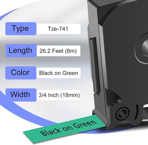 20 حزمة متوافقة مع شريط الملصقات Brother Ptouch TZe741 TZ741 18 مم 0.7 بوصة أسود على أخضر مصفح TZe-741 TZ-741 TZe TZ لشريط PT-1830SC PT-1830VP PT-18R PT-18RKT PT-1900 PT-1900C in Kuwait
