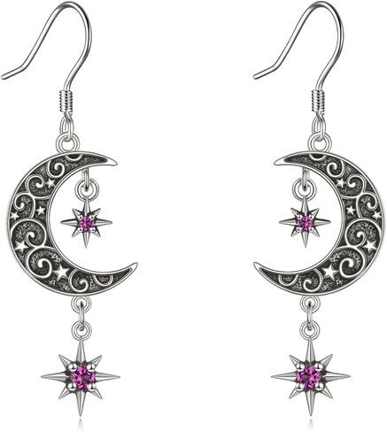 Moon Star Earrings Sterling Silver Star Dangle Drop Earrings Birthstone Jewelry Gifts for Women Wife Mother in Saudi Arabia