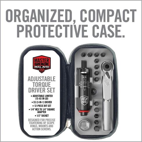 Real Avid Smart-Torq & X3 Driver Kit - Adjustable Limiter 15-65 In-Lbs, 3-in-1 X3 Driver Ratchet, T-Handle, Screwdriver, 12 Bits in a Compact Case in Saudi Arabia