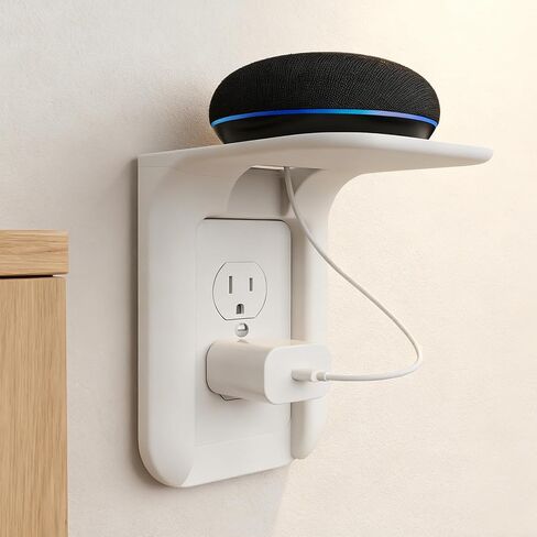 1Pack White Outlet Shelf Wall Holder No-Drill Speaker Mount Cable-Managed Charging Ledge for Storage Smart Home Organization in Saudi Arabia