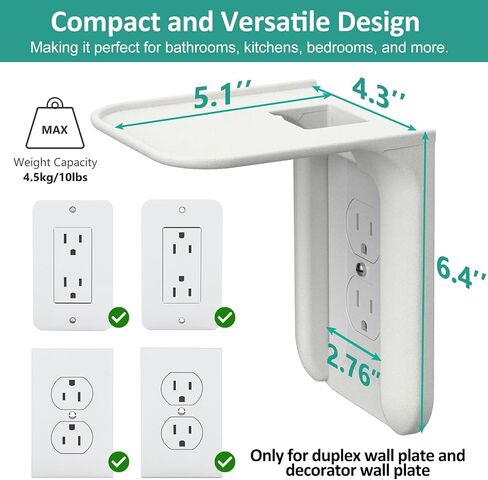 1Pack White Outlet Shelf Wall Holder No-Drill Speaker Mount Cable-Managed Charging Ledge for Storage Smart Home Organization in Saudi Arabia
