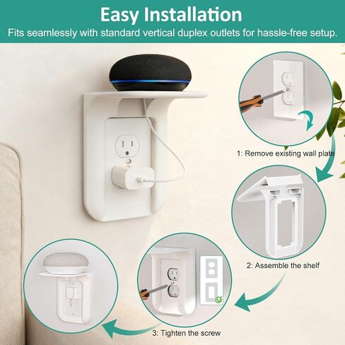 1Pack White Outlet Shelf Wall Holder No-Drill Speaker Mount Cable-Managed Charging Ledge for Storage Smart Home Organization in Saudi Arabia