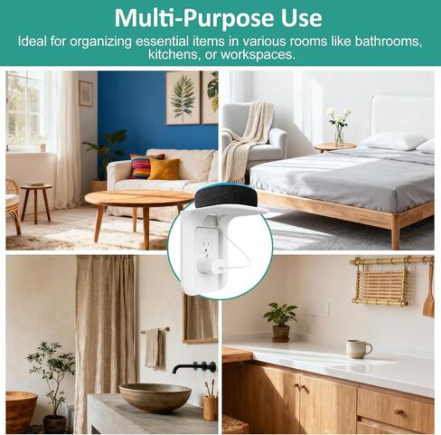 1Pack White Outlet Shelf Wall Holder No-Drill Speaker Mount Cable-Managed Charging Ledge for Storage Smart Home Organization in Saudi Arabia