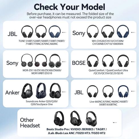 Headphone Case Compatible with JBL Tune/JBL Live/Sony WH-CH520 510 720/ Sony MDR-ZX/Bose QuietComfort/JLab/BERIBES/TOZO/KVIDIO/SoundCore,Headset Carrying Case Storage Bag Headphone Pouch-Black in Kuwait