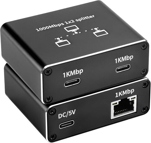 موزع جيجابت إيثرنت 1 في 2 مخرج، موزع RJ45 LAN يعمل بمنفذ USB-C، محول شبكة 1000 ميجابت في الثانية لجهازين الوصول إلى الإنترنت في وقت واحد، التوصيل والتشغيل للكمبيوتر الشخصي والكمبيوتر المحمول والتلفزيون وجهاز التوجيه والمحول (RJ-SP102CK) in Kuwait