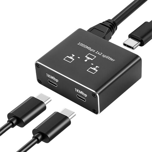 موزع جيجابت إيثرنت 1 في 2 مخرج، موزع RJ45 LAN يعمل بمنفذ USB-C، محول شبكة 1000 ميجابت في الثانية لجهازين الوصول إلى الإنترنت في وقت واحد، التوصيل والتشغيل للكمبيوتر الشخصي والكمبيوتر المحمول والتلفزيون وجهاز التوجيه والمحول (RJ-SP102CK) in Kuwait
