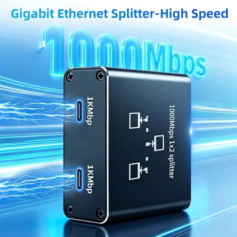 موزع جيجابت إيثرنت 1 في 2 مخرج، موزع RJ45 LAN يعمل بمنفذ USB-C، محول شبكة 1000 ميجابت في الثانية لجهازين الوصول إلى الإنترنت في وقت واحد، التوصيل والتشغيل للكمبيوتر الشخصي والكمبيوتر المحمول والتلفزيون وجهاز التوجيه والمحول (RJ-SP102CK) in Kuwait