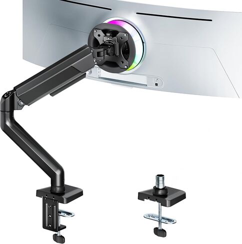 ARES WING Heavy Duty Single Monitor Arm - Fully Adjustable Monitor Mount for 17"-40" Ultrawide Screens up to 26.4 lbs with Clamp/Grommet Desk Mount, 75/100 Vesa Mount, Black in Saudi Arabia