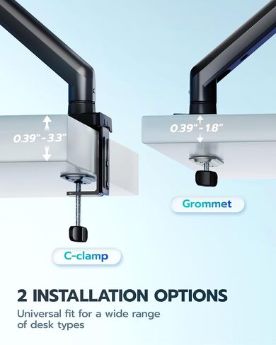 ARES WING Heavy Duty Single Monitor Arm - Fully Adjustable Monitor Mount for 17"-40" Ultrawide Screens up to 26.4 lbs with Clamp/Grommet Desk Mount, 75/100 Vesa Mount, Black in Saudi Arabia