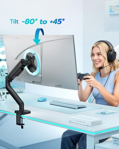 ARES WING Heavy Duty Single Monitor Arm - Fully Adjustable Monitor Mount for 17"-40" Ultrawide Screens up to 26.4 lbs with Clamp/Grommet Desk Mount, 75/100 Vesa Mount, Black in Saudi Arabia