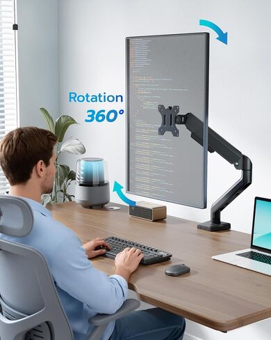 ARES WING Heavy Duty Single Monitor Arm - Fully Adjustable Monitor Mount for 17"-40" Ultrawide Screens up to 26.4 lbs with Clamp/Grommet Desk Mount, 75/100 Vesa Mount, Black in Saudi Arabia