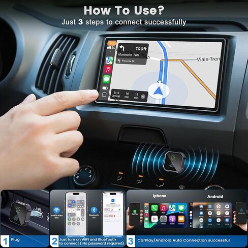 محول CarPlay اللاسلكي لأجهزة Apple وAndroid Auto، سلكي إلى لاسلكي، التوصيل والتشغيل، اتصال مستقر وبدون زمن الوصول، متوافق مع iPhone 6+، iOS 10+، Android 11+ وأكثر من 800 طراز سيارة in Saudi Arabia