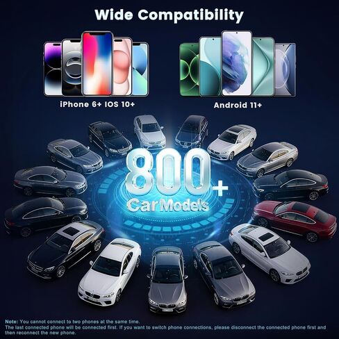 محول CarPlay اللاسلكي لأجهزة Apple وAndroid Auto، سلكي إلى لاسلكي، التوصيل والتشغيل، اتصال مستقر وبدون زمن الوصول، متوافق مع iPhone 6+، iOS 10+، Android 11+ وأكثر من 800 طراز سيارة in Saudi Arabia