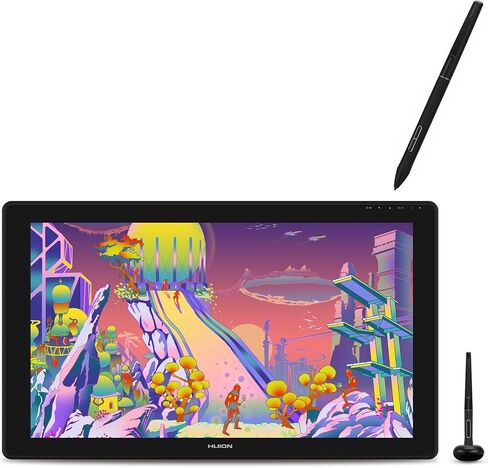 تابلت رسم جرافيك HUION Kamvas 24 Plus 2.5K QHD مع شاشة، شاشة رسم QD مغلفة بالكامل 140% sRGB مع قلمين خاليين من البطارية للكمبيوتر الشخصي، Mac، Android، شاشة عرض قلم 23.8 بوصة in Saudi Arabia