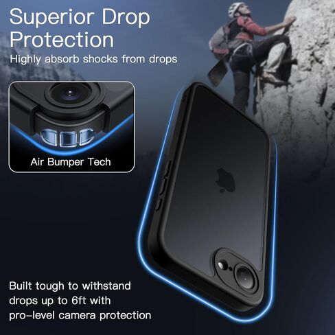 حافظة JETech غير لامعة لهاتف iPhone 16e 6.1 بوصة 2025، حماية من السقوط بدرجة عسكرية مقاومة للصدمات، غطاء هاتف خلفي شفاف بلوري، مضاد لبصمات الأصابع (أسود) in Kuwait