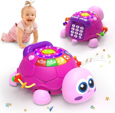 Hanayo Baby Musical Turtle Crawling Girl Toys for 6-18 Months，Infant Early Learning Educational Toy，Baby Girl Gift Essentials for Newborn 7 8 9 11+ Months 1-2 Year Old(Pink) in Saudi Arabia