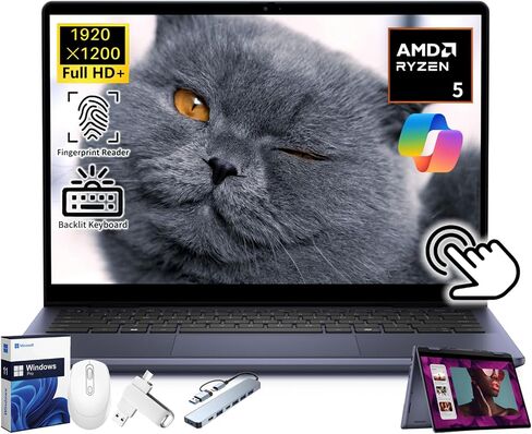كمبيوتر محمول Dell Inspiron 14 7445 2 في 1، شاشة لمس 14 بوصة FHD+، AMD Ryzen 5 8640HS (حتى 4.9 جيجا هرتز)، لوحة مفاتيح بإضاءة خلفية، عمر بطارية طويل، مفتاح Copilot، 32 جيجا DDR5، 1 تيرابايت SSD، Windows 11 Pro in Saudi Arabia