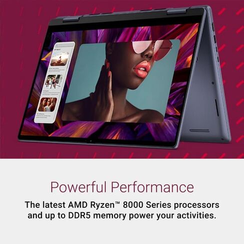 كمبيوتر محمول Dell Inspiron 14 7445 2 في 1، شاشة لمس 14 بوصة FHD+، AMD Ryzen 5 8640HS (حتى 4.9 جيجا هرتز)، لوحة مفاتيح بإضاءة خلفية، عمر بطارية طويل، مفتاح Copilot، 32 جيجا DDR5، 1 تيرابايت SSD، Windows 11 Pro in Saudi Arabia