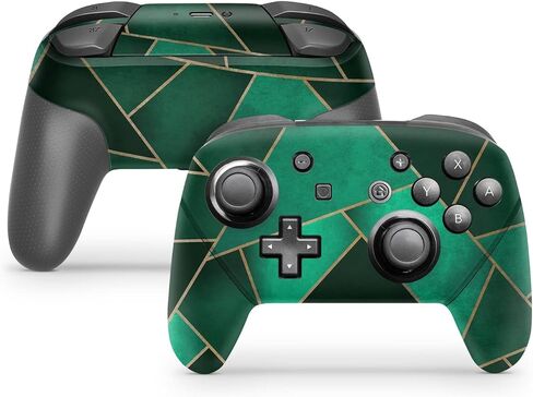 ZOOMHITSKINS Switch Pro Controller Skin، متوافق مع جلد وحدة التحكم Switch، Golden Emerault Graphic Mint Green Line Gold، غطاء فينيل 3M، متين ومناسب، سهل التركيب، صنع في الولايات المتحدة الأمريكية in Kuwait