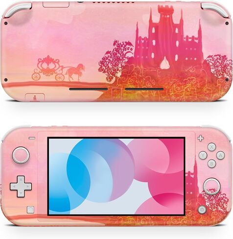 ZOOMHITSKINS Pink Switch Lite Accessories, Compatible for Switch Lite Pink Skin, Pink Rose Cinderella Castle Orange Horse Princess Queen Sweet, 3M Vinyl, Durable & Fit, Made in The USA in Saudi Arabia