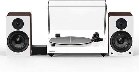 Fluance Reference RT85N قرص دوار من الفينيل عالي الدقة (أبيض)، PA10 Phono Preamp، مكبرات صوت على رف الكتب مقاس 5 بوصات تعمل بالطاقة Ai41 (جوز أبيض)، خرطوشة Nagaoka MP-110، مضخم صوت فئة D 90 وات، بلوتوث in Kuwait