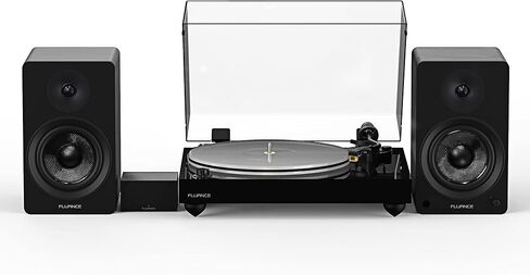 Fluance Reference RT85N قرص دوار من الفينيل عالي الدقة (أبيض)، PA10 Phono Preamp، مكبرات صوت على رف الكتب مقاس 5 بوصات تعمل بالطاقة Ai41 (جوز أبيض)، خرطوشة Nagaoka MP-110، مضخم صوت فئة D 90 وات، بلوتوث in Kuwait